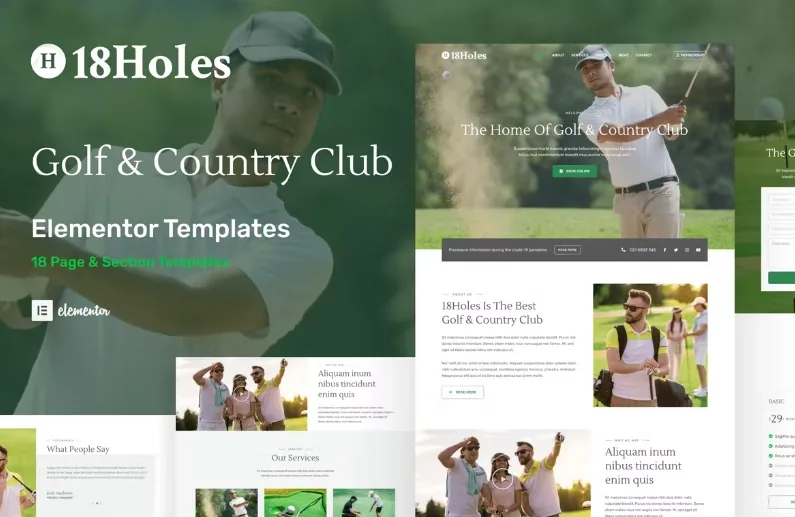 18Holes – Golf & Country Club Website Elementor Template