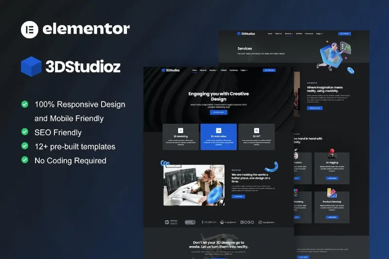 3dstudioz – 3D Design & Animation Studio Elementor Template