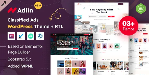 Adlin – Classified Ads Listing Elementor WordPress Theme