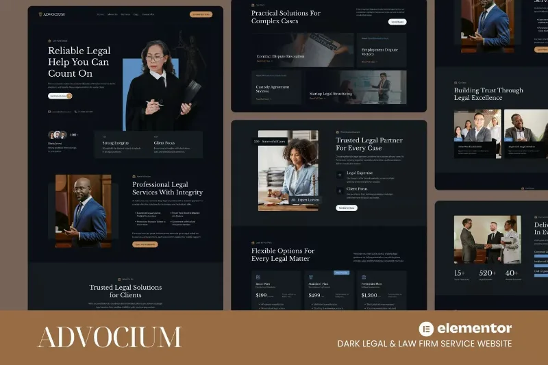 Advocium - Dark Legal & Law Firm Service Website Elementor Template Kits