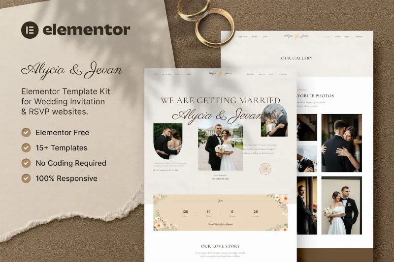 Alycia & Jevan – Wedding Invitation & RSVP Elementor Template