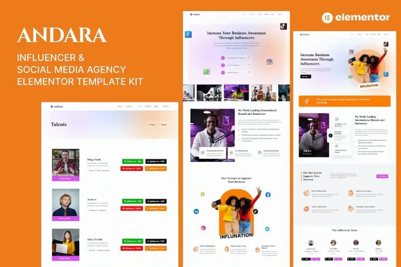 Andara – Influencer & Social Media Agency Template Elementor