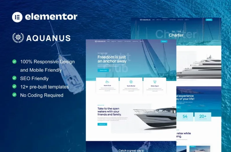 Aquanus – Yacht Club & Boat Rental Elementor Template