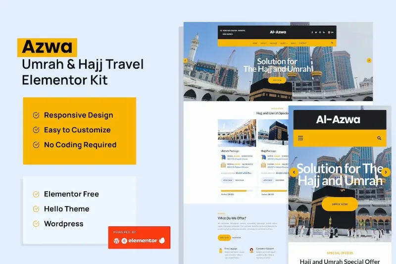 Azwa – Umrah & Hajj Tour Travel Elementor Template