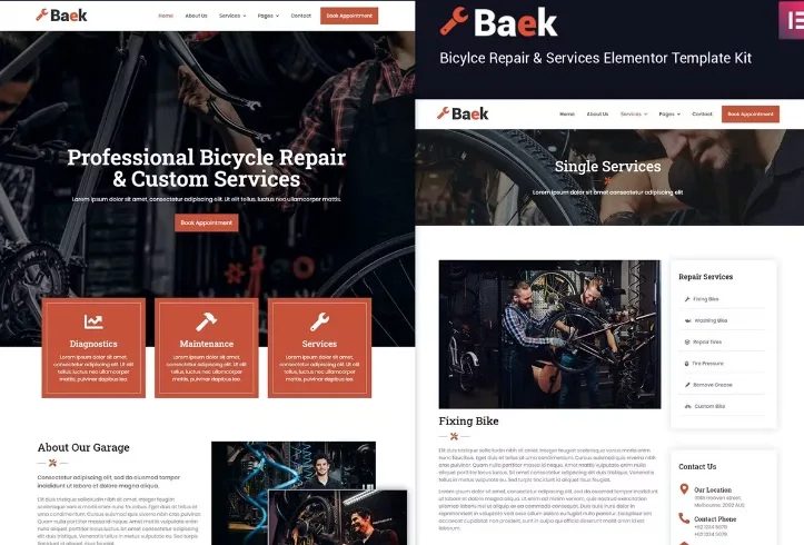 Baek – Bicycle Repair & Service Elementor Template