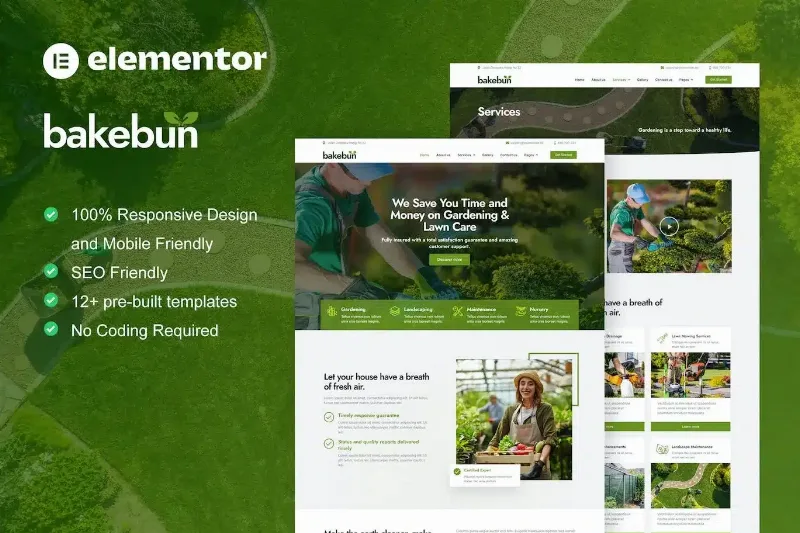 Bakebun – Landscape & Gardening Elementor Template Kit