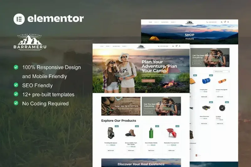 Barrameru – Outdoor Adventure Camping Store Elementor Pro Template Kit