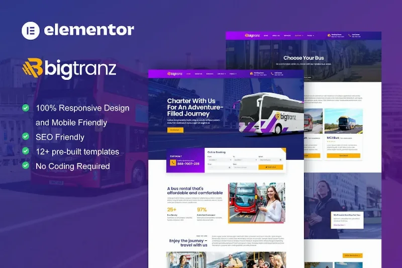 BigTranz – Bus Charter Service & Rental Elementor Template