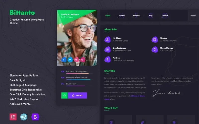 Bittanto – Creative Resume WordPress Theme