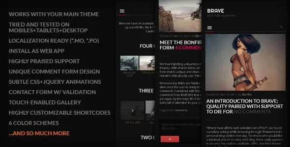 BRAVE – A dark, clean, fully responsive WP theme