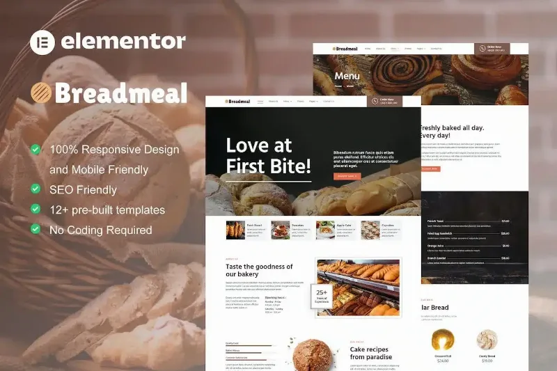 BreadMeal – Bakery & Cake Elementor Template Kit