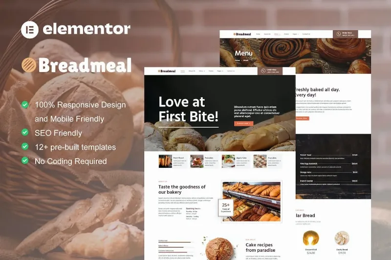 BreadMeal – Bakery & Cake Elementor Template