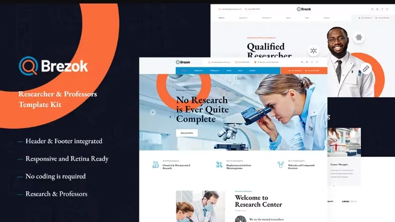 Brezok – Academic Research & STEM Elementor Template
