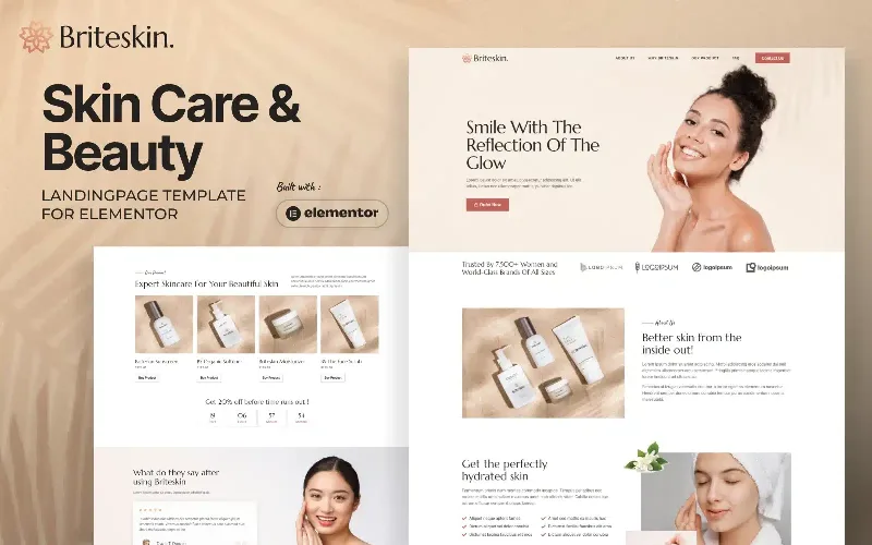 Briteskin - Skincare & Beauty Free Landing Page Template for Elementor Pro
