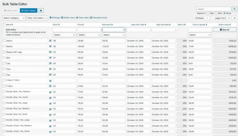 Bulk Table Editor for WooCommerce