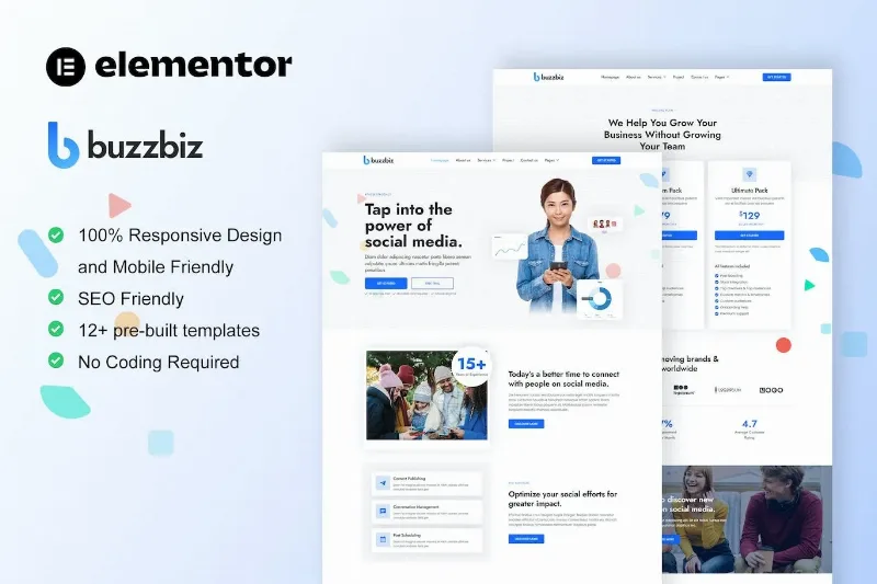 BuzzBiz – Social Media Marketing Agency Elementor Pro Template