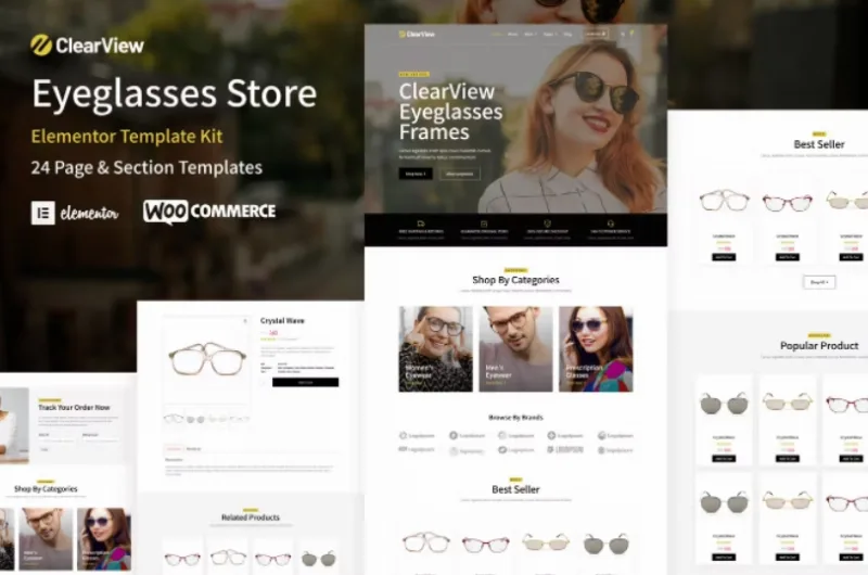 ClearView – Eyeglasses & Eyewear Store WooCommerce Elementor Template