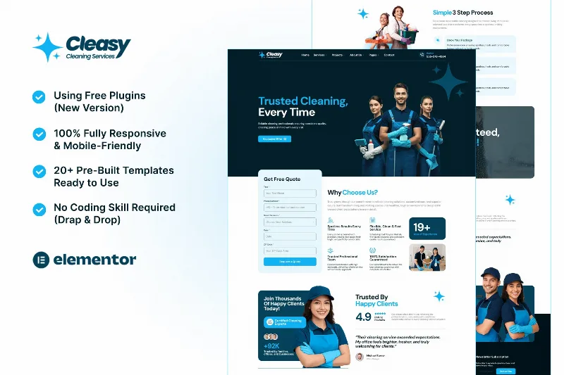 Cleasy - Cleaning Services Elementor Template Kit