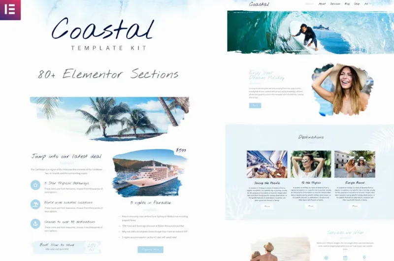 Coastal Travel and Surf Grunge Template