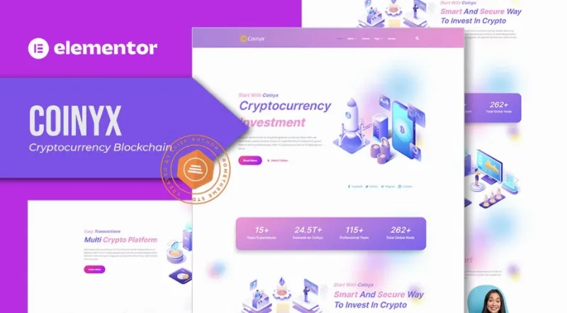 Coinyx – Cryptocurrency Blockchain & Bitcoin Elementor Template