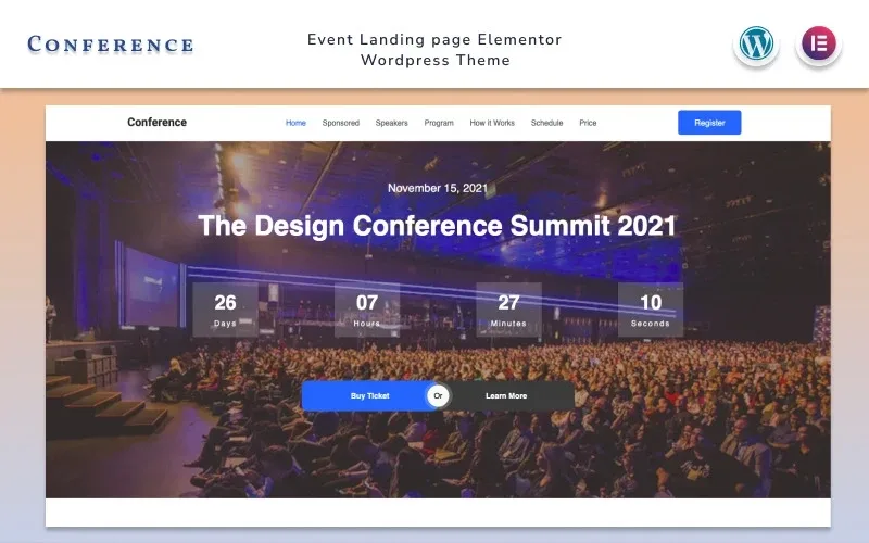 Conference – Event Landing page Elementor Wordpress Theme WordPress Theme