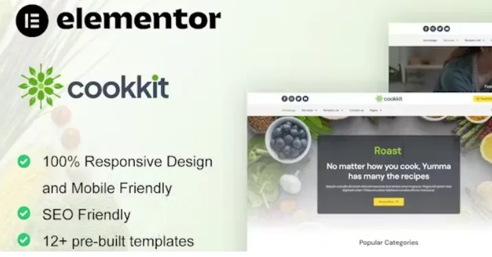 Cookkit – Food Recipe & Nutrition Service Elementor Pro Template