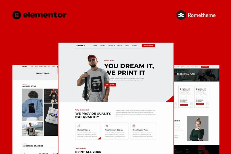 D-Shirt – T Shirt Design & Printing Elementor Pro Full Site Template