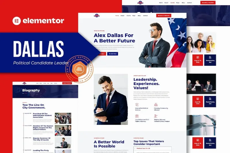 Dallas – Political Candidate Leader Elementor Teamplate