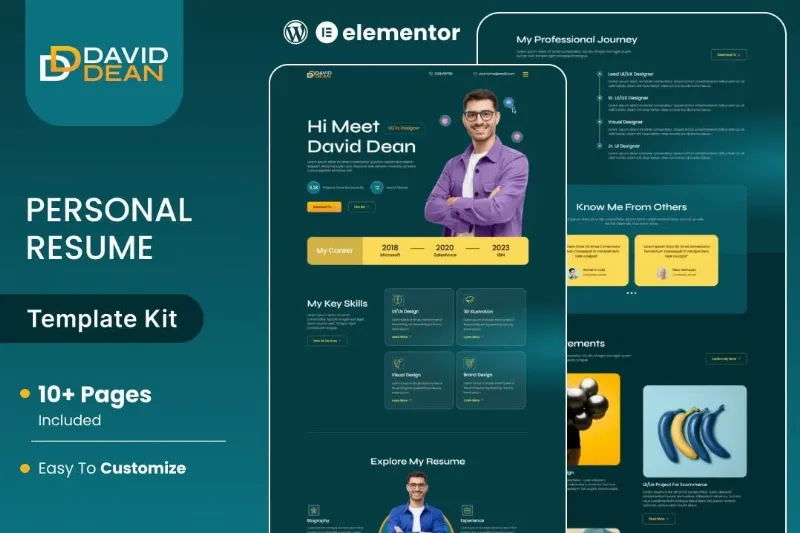 DavidDean – Personal Portfolio & Resume Elementor Template