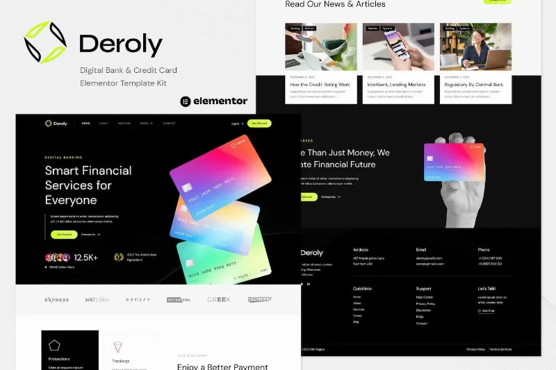 Deroly – Digital Bank & Credit Card Elementor Template