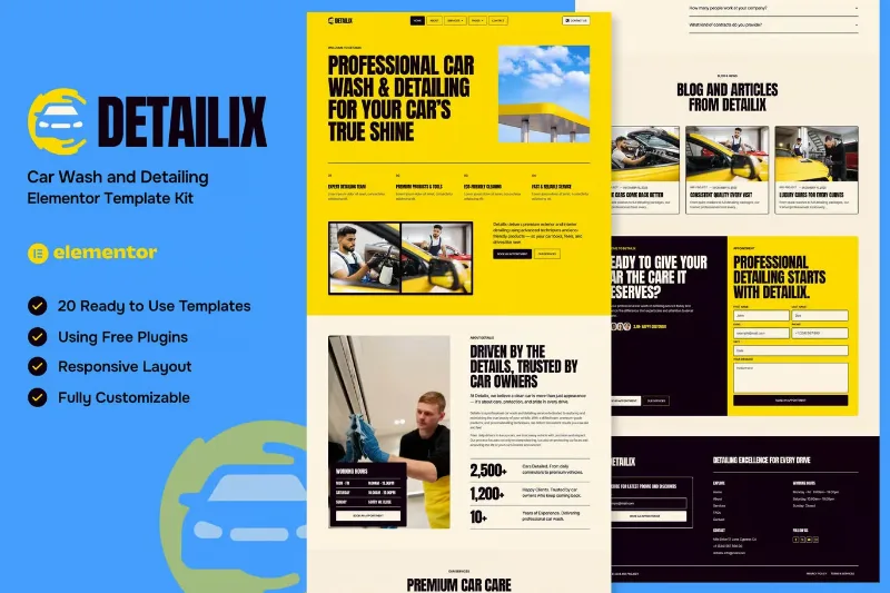 Detailix - Car Wash and Detailing Service Elementor Template Kit