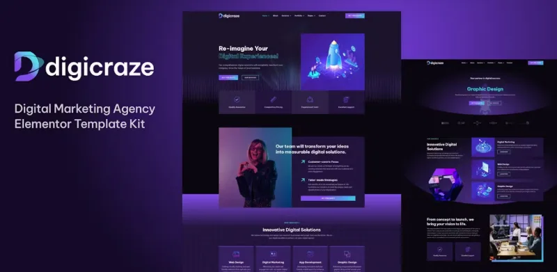 Digicraze – Digital Marketing Agency Elementor Pro Template