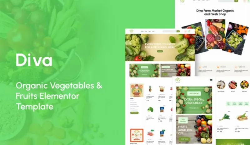 Diva – Organic Vegetables & Fruits Elementor Template