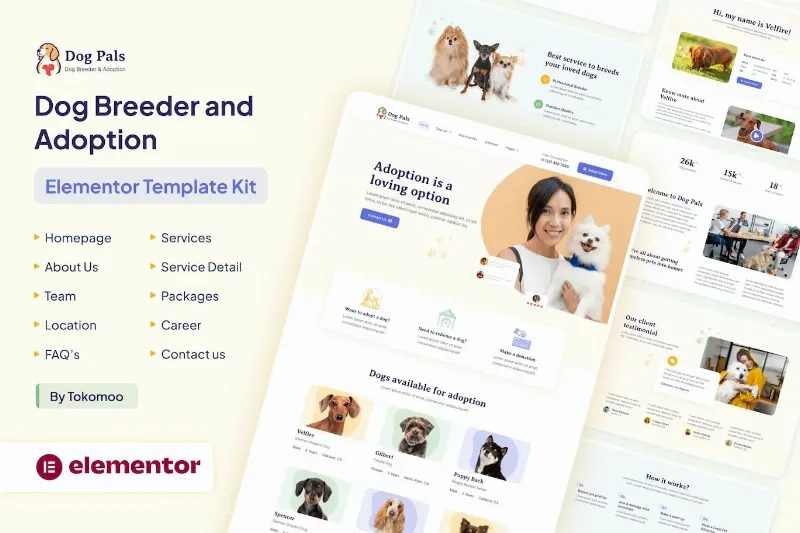 Dog Pals – Dog Breeder & Adoption Elementor Template