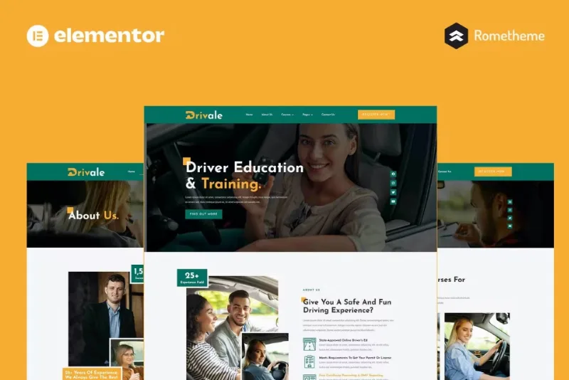 Drivale – Driving School Elementor Pro Full Site Template