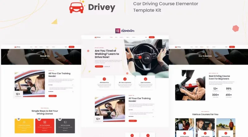 Drivey – Car Driving Course Elementor Template