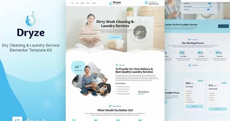 Dryze – Dry Cleaning & Laundry Service Elementor Template