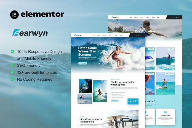 Earwyn – Water Sports & Surfing Elementor Pro Template