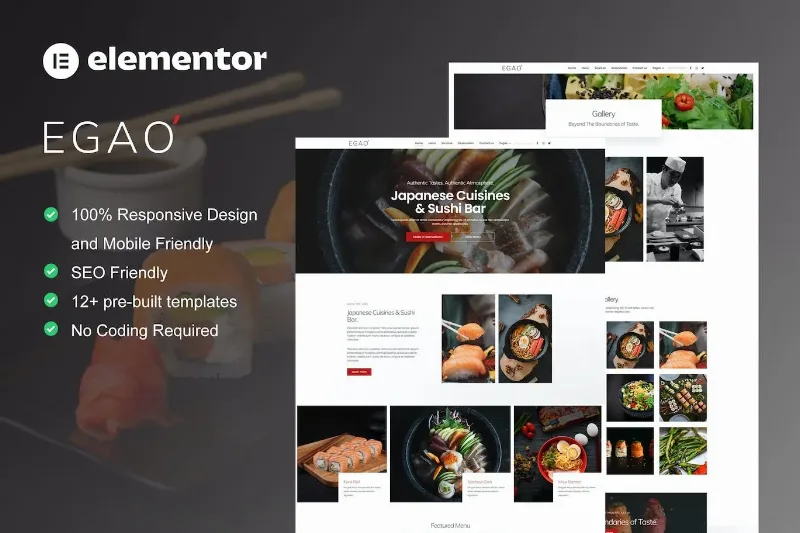 Egao – Japanese Restaurant & Sushi Bar Elementor Template
