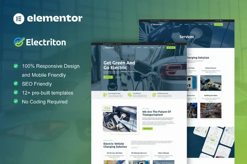 Electriton – Electric Vehicle & Charging Station Elementor Pro Template Kit