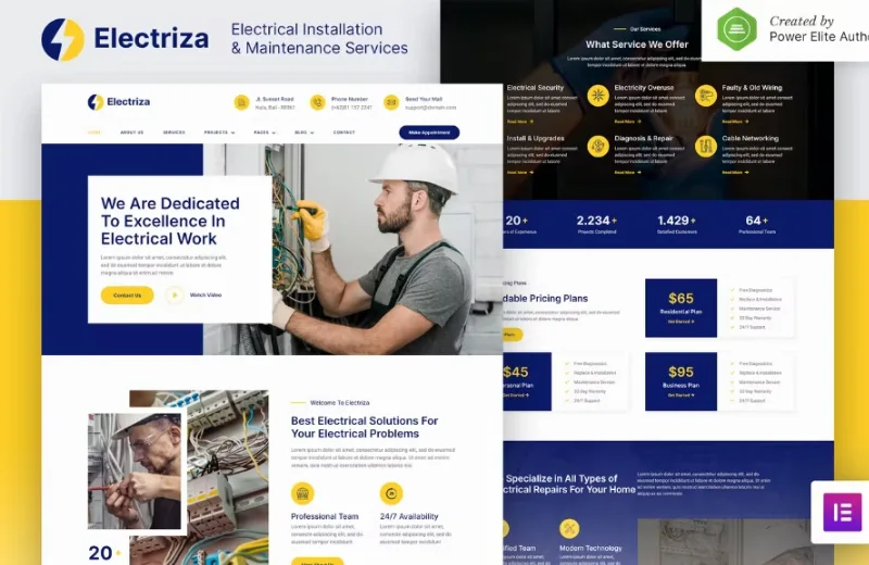 Electriza – Electrical Installation & Maintenance Services Elementor Template