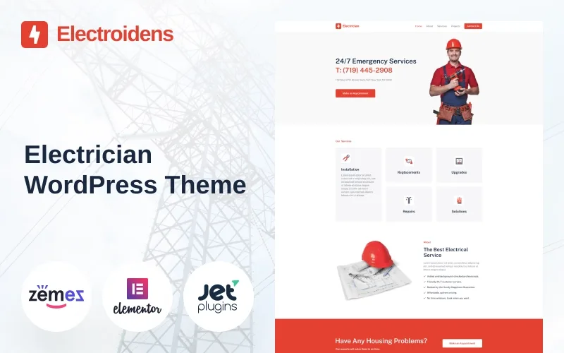 Electroidens – Electrician website with WordPress Elementor Theme WordPress Theme