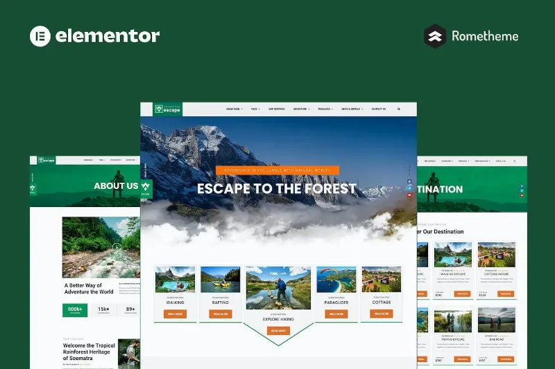 Escape – Forest Travel Adventure Elementor Pro Full Site Template