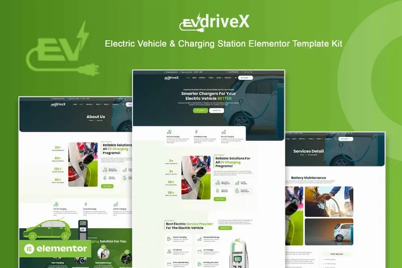 EVdriveX – Electric Vehicle & Charging Station Elementor Template