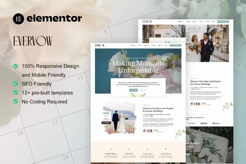 EverVow – Wedding & Event Planner Elementor Pro Template Kit