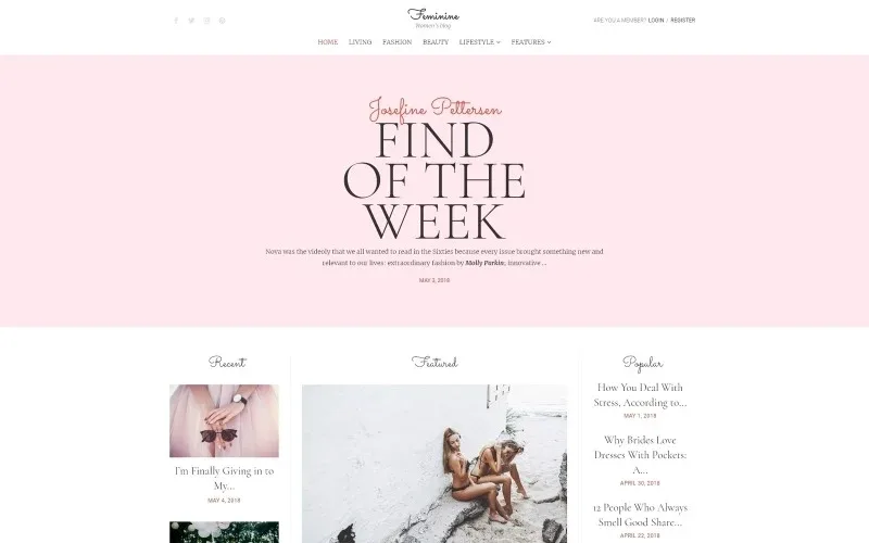 Feminine – Woman Blog WordPress Elementor Theme WordPress Theme