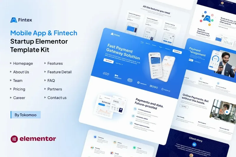 Fintex – Mobile App & Fintech Startup Elementor Template