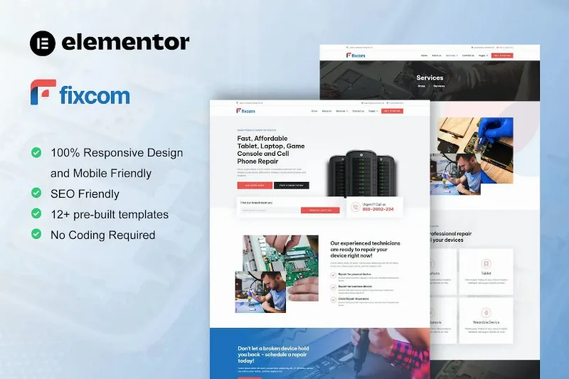 Fixcom – Mobile Phone & Computer Repair Elementor Template