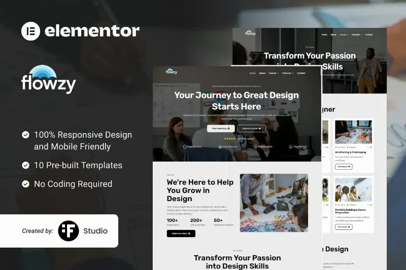 Flowzy – UI/UX Course & Services Elementor Template Kit