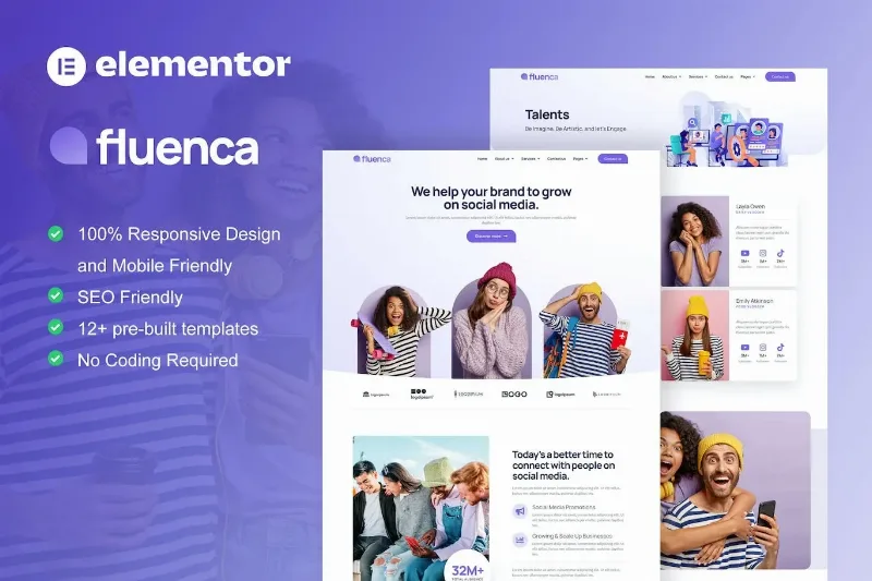 Fluenca – Social Media Agency Elementor Pro Full Site Template